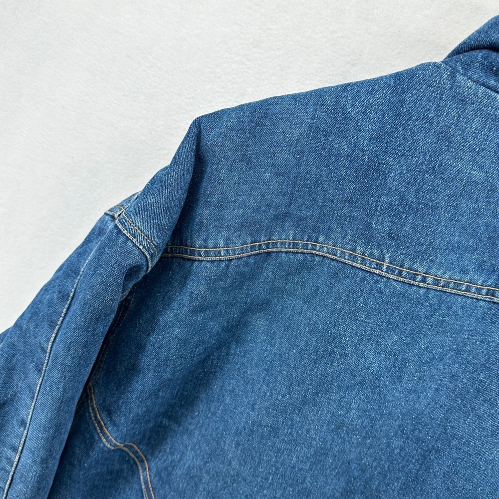 Vintage Faded Glory Denim Chore‎ Coat Men's Large Thermal Lined Leather Collar - Picture 16 of 16